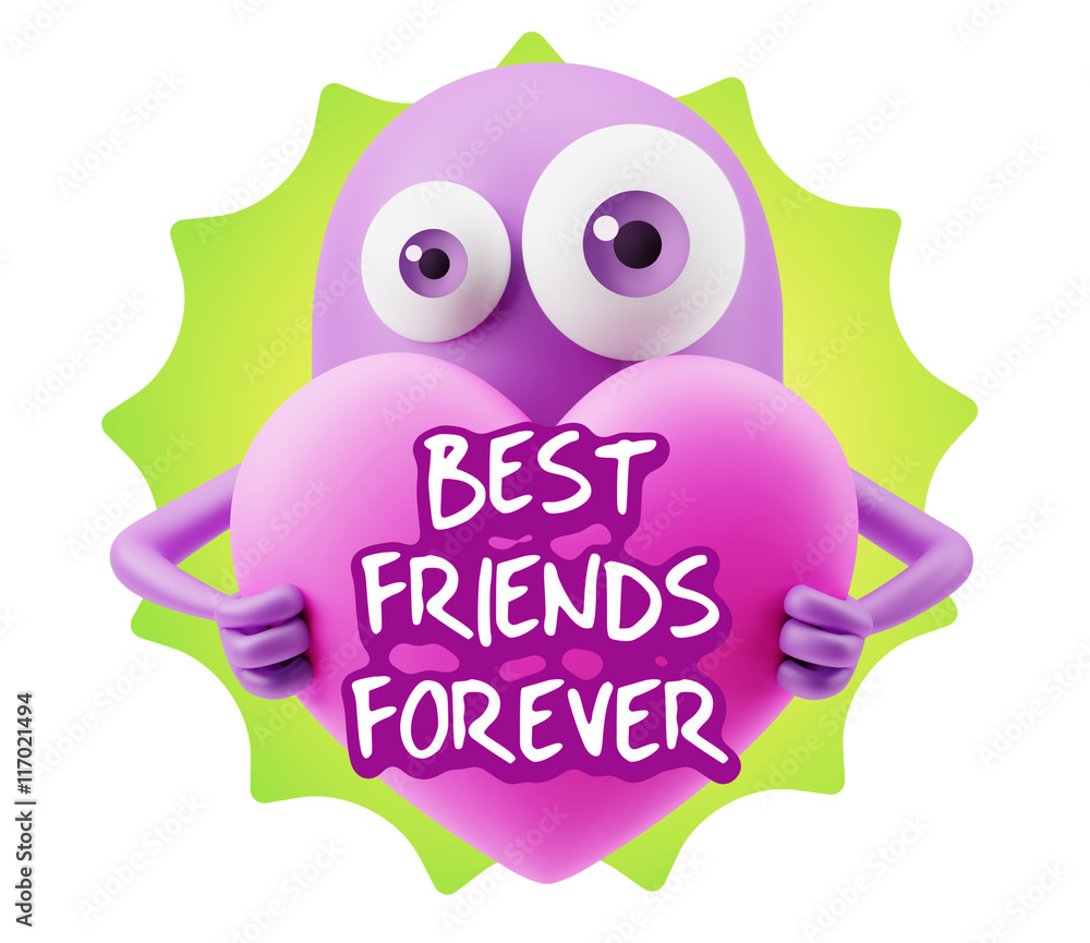 3d Rendering. Love Emoticon Face Holding Heart saying Best Frien 3d Rendering. Love Emoticon Face Holding Heart saying Best Frien