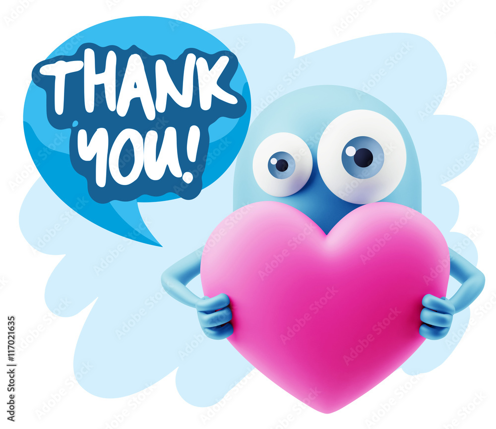 3d Rendering. Love Emoticon Face Holding Heart saying Thank You 3d Rendering. Love Emoticon Face Holding Heart saying Thank You