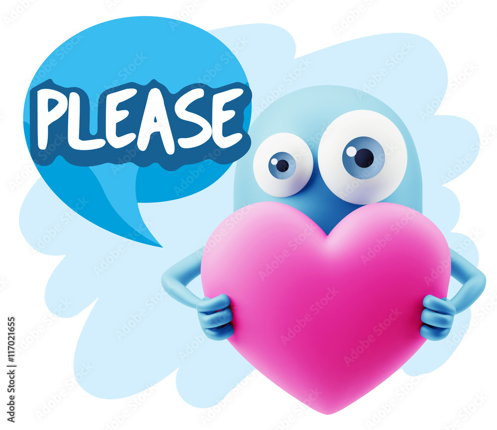3d Rendering. Love Emoticon Face Holding Heart saying Please wit 3d Rendering. Love Emoticon Face Holding Heart saying Please wit