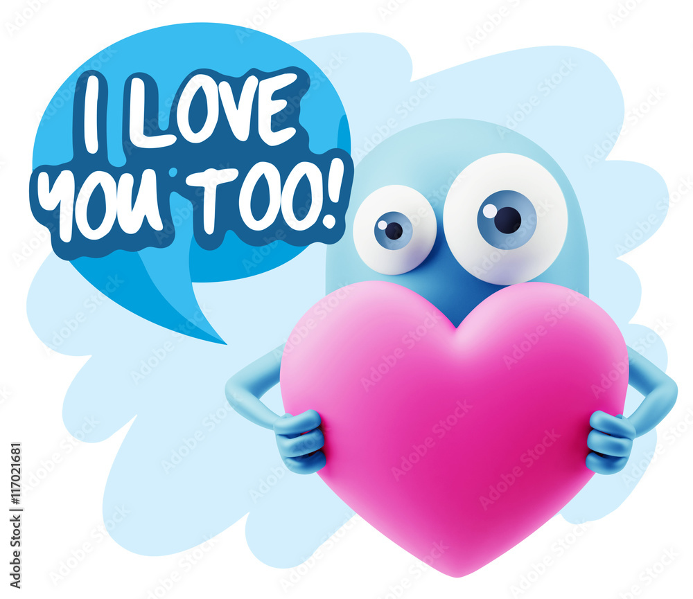 3d Rendering. Love Emoticon Face Holding Heart saying I Love You 3d Rendering. Love Emoticon Face Holding Heart saying I Love You