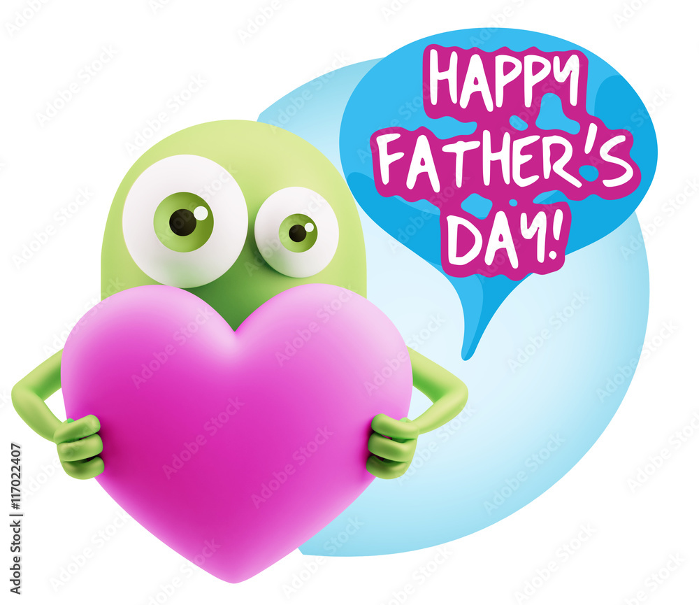 3d Rendering. Love Emoticon Face Holding Heart saying Happy Fath 3d Rendering. Love Emoticon Face Holding Heart saying Happy Fath