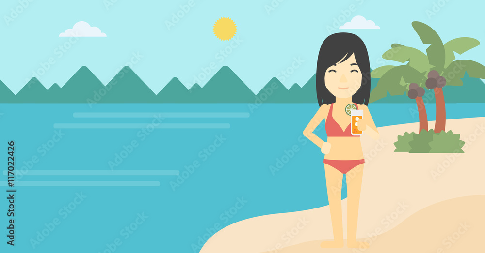 Woman with cocktail on the beach. Woman with cocktail on the beach.