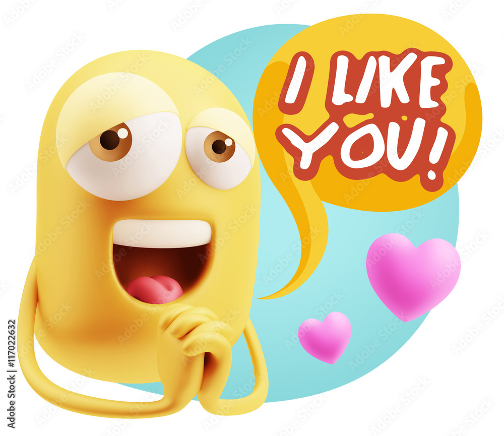 3d Rendering. Love Emoticon Face saying I Like You with Colorfu 3d Rendering. Love Emoticon Face saying I Like You with Colorfu