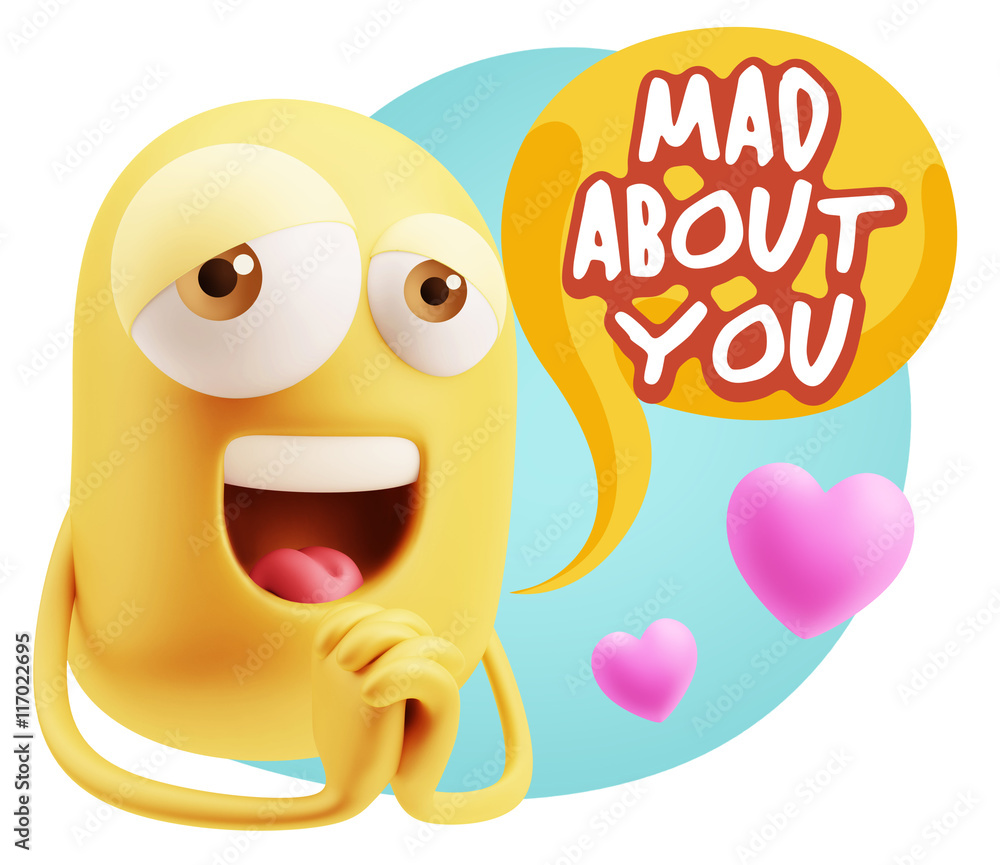 3d Rendering. Love Emoticon Face saying Mad About You with Colo 3d Rendering. Love Emoticon Face saying Mad About You with Colo