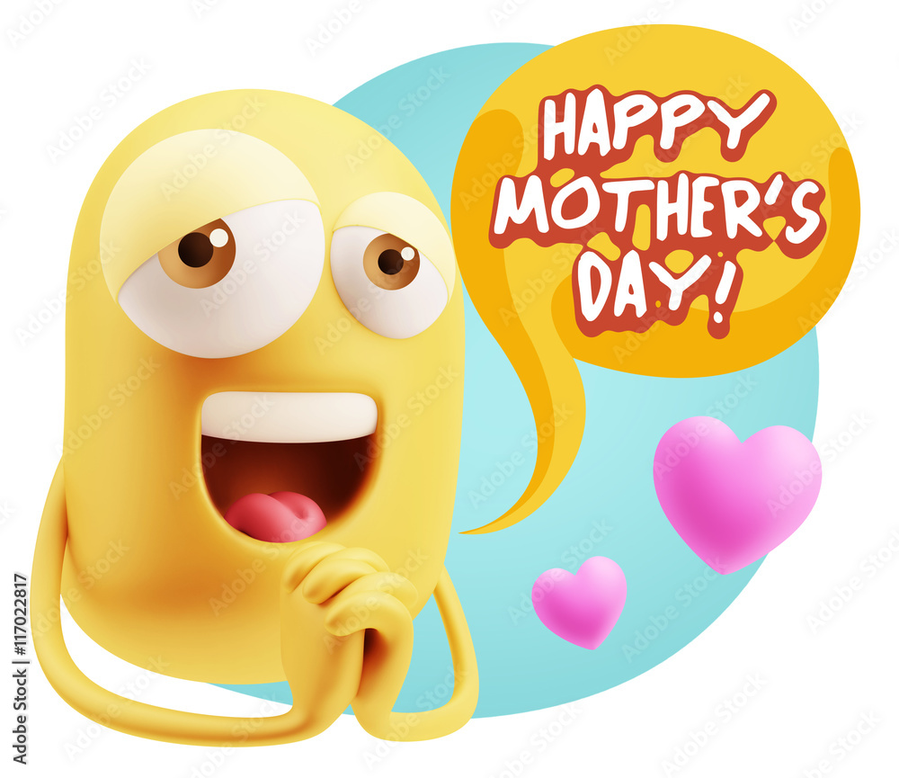 3d Rendering. Love Emoticon Face saying Happy Mother's Day with 3d Rendering. Love Emoticon Face saying Happy Mother's Day with