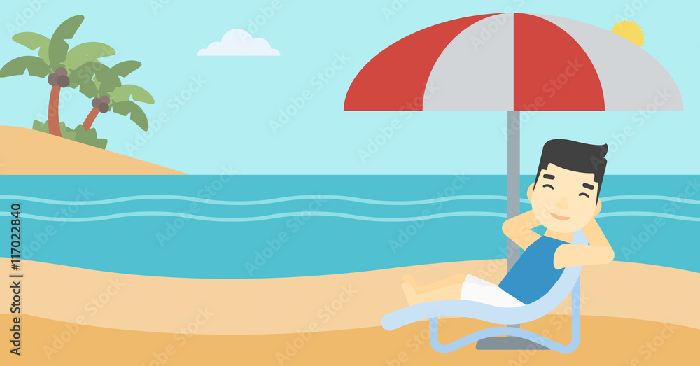 Man relaxing on beach chair vector illustration.
