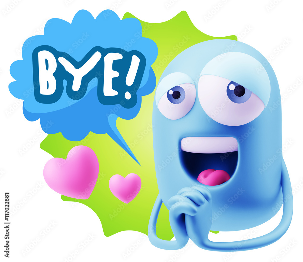 3d Rendering. Love Emoticon Face saying Bye with Colorful Speec 3d Rendering. Love Emoticon Face saying Bye with Colorful Speec
