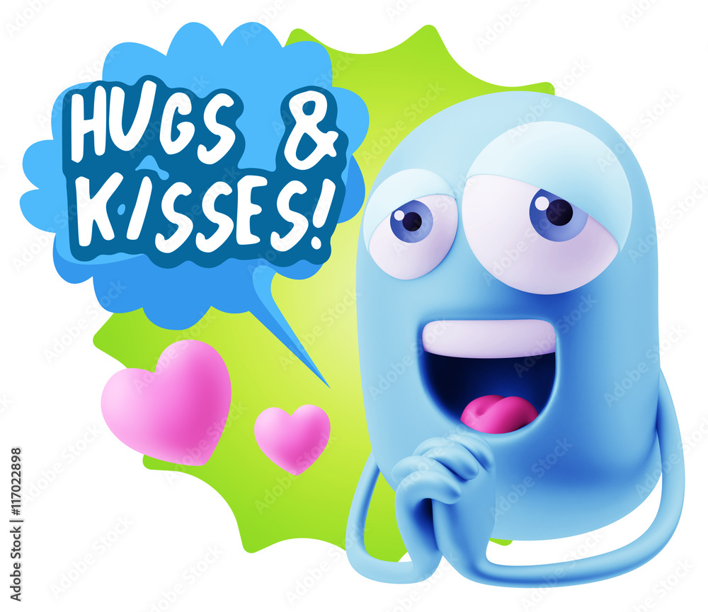 3d Rendering. Love Emoticon Face saying Hugs And Kisses with Co 3d Rendering. Love Emoticon Face saying Hugs And Kisses with Co