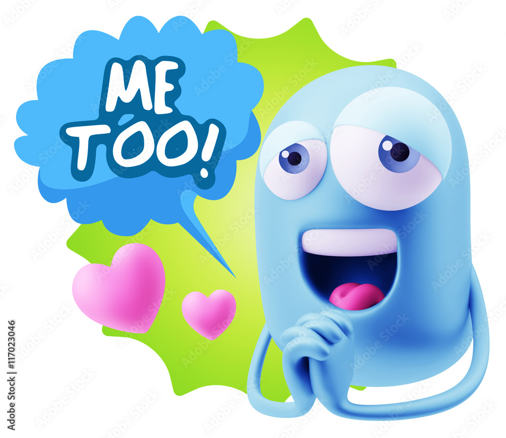 3d Rendering. Love Emoticon Face saying Me Too with Colorful Sp 3d Rendering. Love Emoticon Face saying Me Too with Colorful Sp