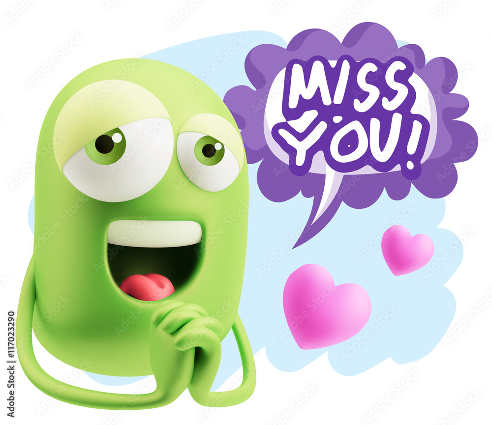3d Rendering. Love Emoticon Face saying Miss You with Colorful 3d Rendering. Love Emoticon Face saying Miss You with Colorful