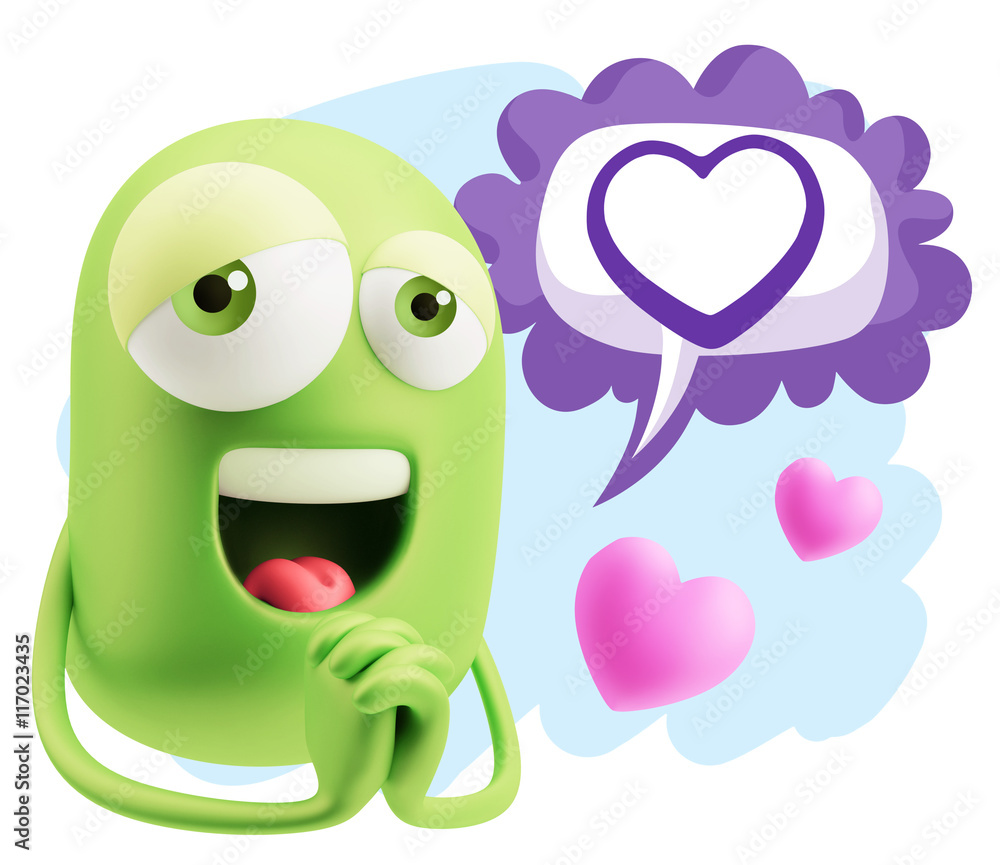 3d Rendering. Love Emoticon Face saying Love with a Heart Shape 3d Rendering. Love Emoticon Face saying Love with a Heart Shape
