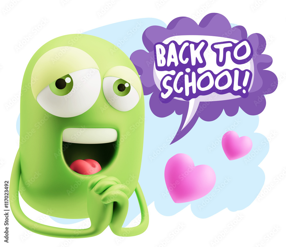 3d Rendering. Love Emoticon Face saying Back To School with Col 3d Rendering. Love Emoticon Face saying Back To School with Col