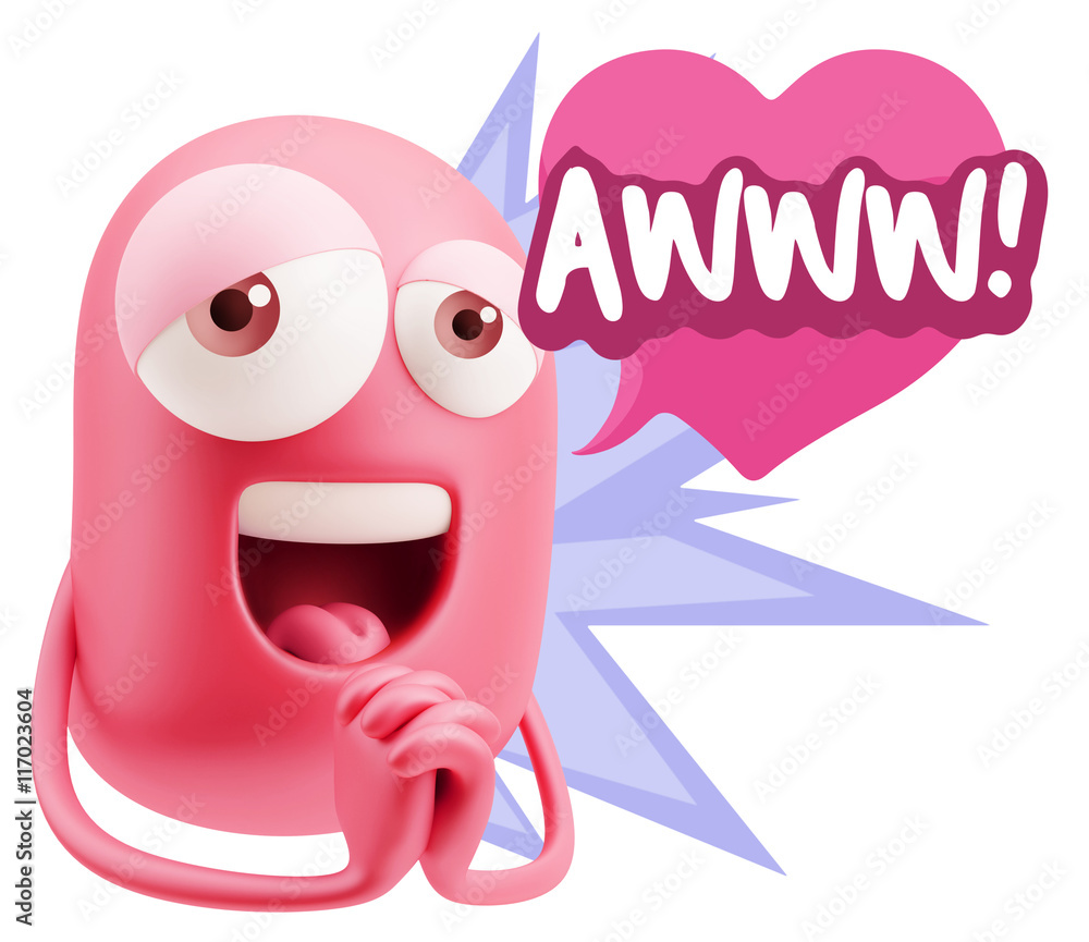 3d Rendering. Love Emoticon Face saying Awww with Colorful Spee 3d Rendering. Love Emoticon Face saying Awww with Colorful Spee