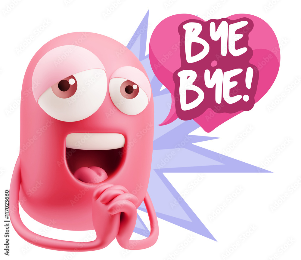 3d Rendering. Love Emoticon Face saying Bye Bye with Colorful S 3d Rendering. Love Emoticon Face saying Bye Bye with Colorful S