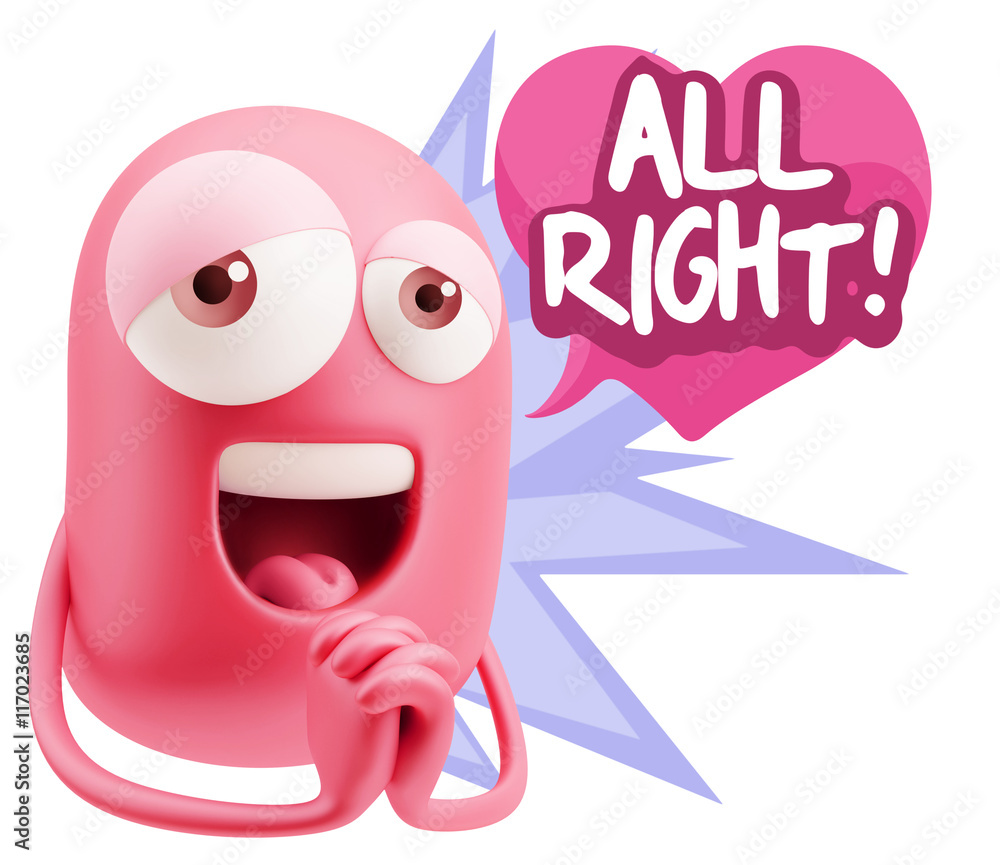 3d Rendering. Love Emoticon Face saying All Right with Colorful 3d Rendering. Love Emoticon Face saying All Right with Colorful