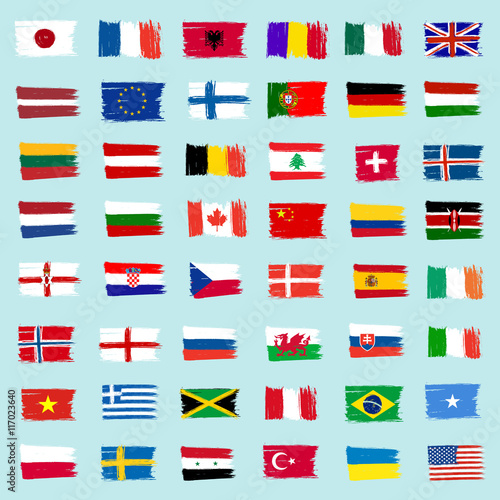 Set Of 48 Flags - Grunge