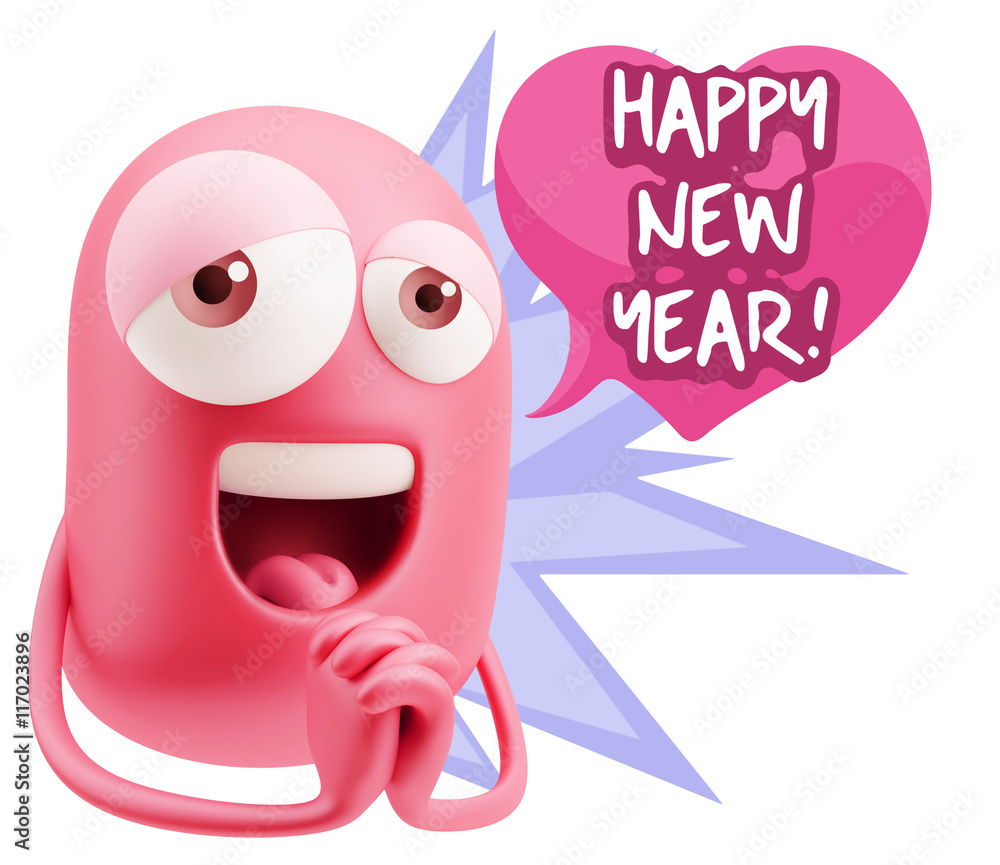 Obraz premium 3d Rendering. Love Emoticon Face saying Happy New Year with Col