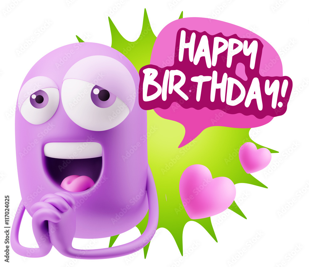 3d Rendering. Love Emoticon Face saying Happy Birthday with Col 3d Rendering. Love Emoticon Face saying Happy Birthday with Col