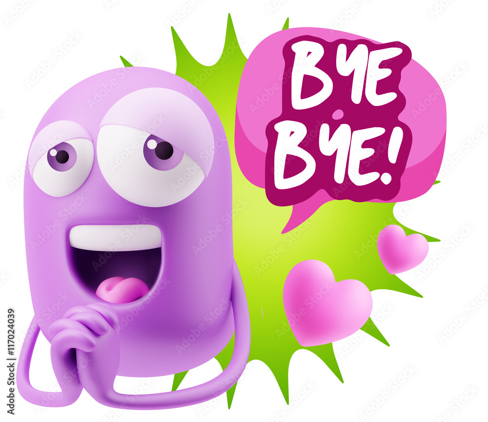 3d Rendering. Love Emoticon Face saying Bye Bye with Colorful S 3d Rendering. Love Emoticon Face saying Bye Bye with Colorful S