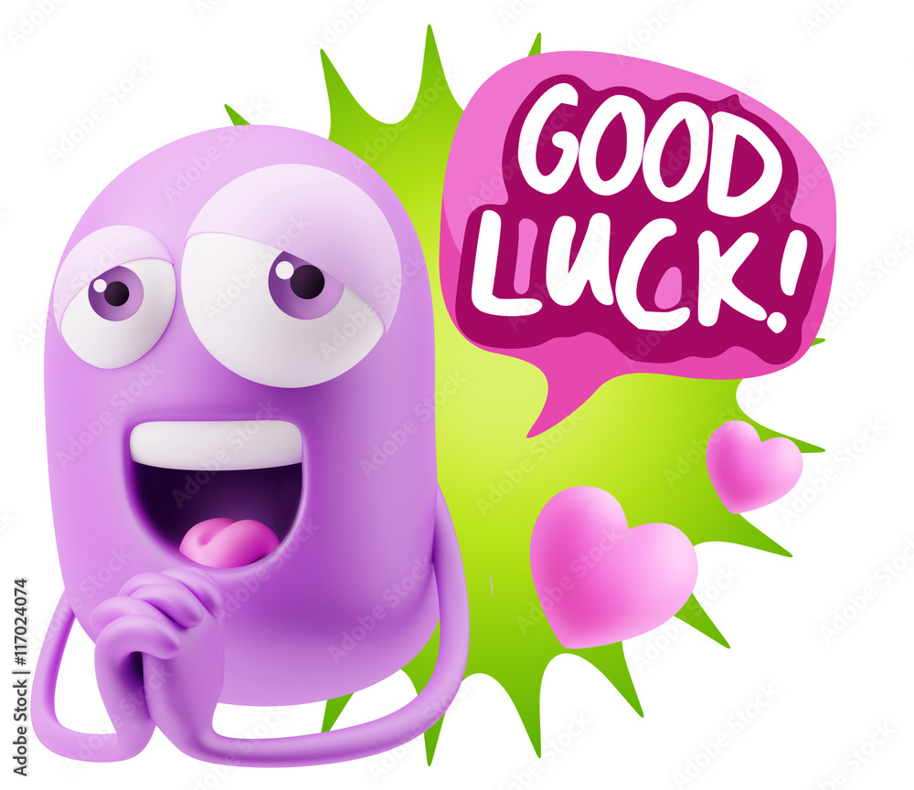 3d Rendering. Love Emoticon Face saying Good Luck with Colorful 3d Rendering. Love Emoticon Face saying Good Luck with Colorful