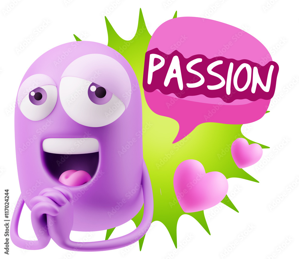 3d Rendering. Love Emoticon Face saying Passion with Colorful S 3d Rendering. Love Emoticon Face saying Passion with Colorful S