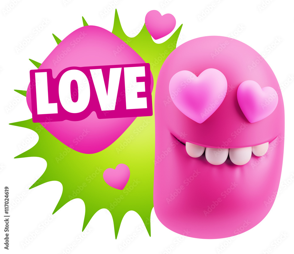 3d Rendering. Emoji in love with heart eyes saying Love with Col 3d Rendering. Emoji in love with heart eyes saying Love with Col