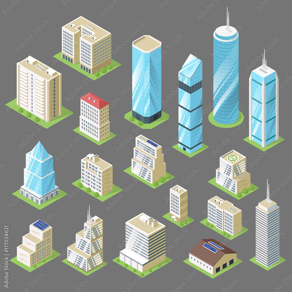 Vector 3d isometric illustration of buildings, skyscrapers. Vector 3d isometric illustration of buildings, skyscrapers.