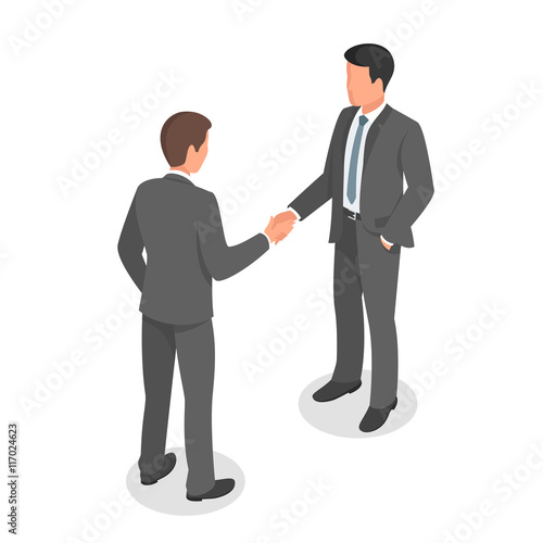 Isometric business people shaking hands in agreement 