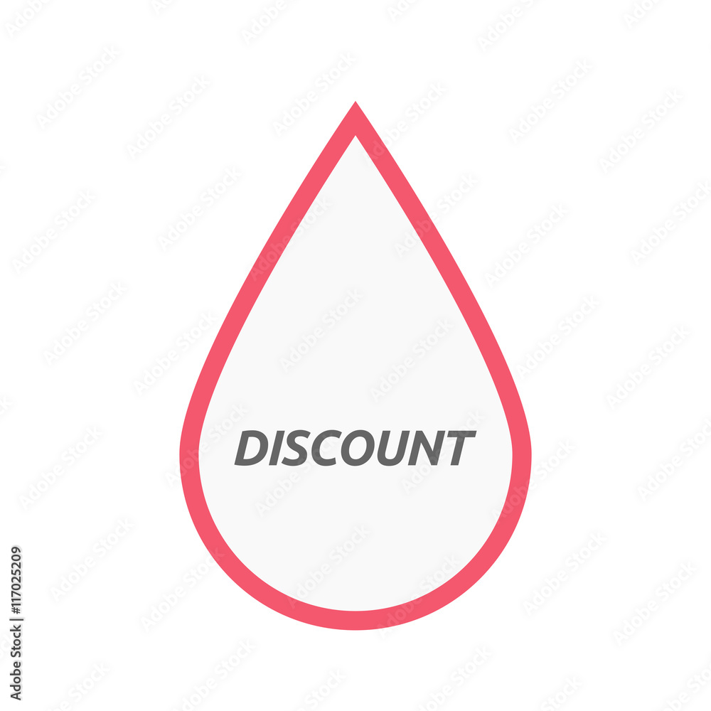 Isolated line art blood drop icon with the text DISCOUNT Isolated line art blood drop icon with the text DISCOUNT