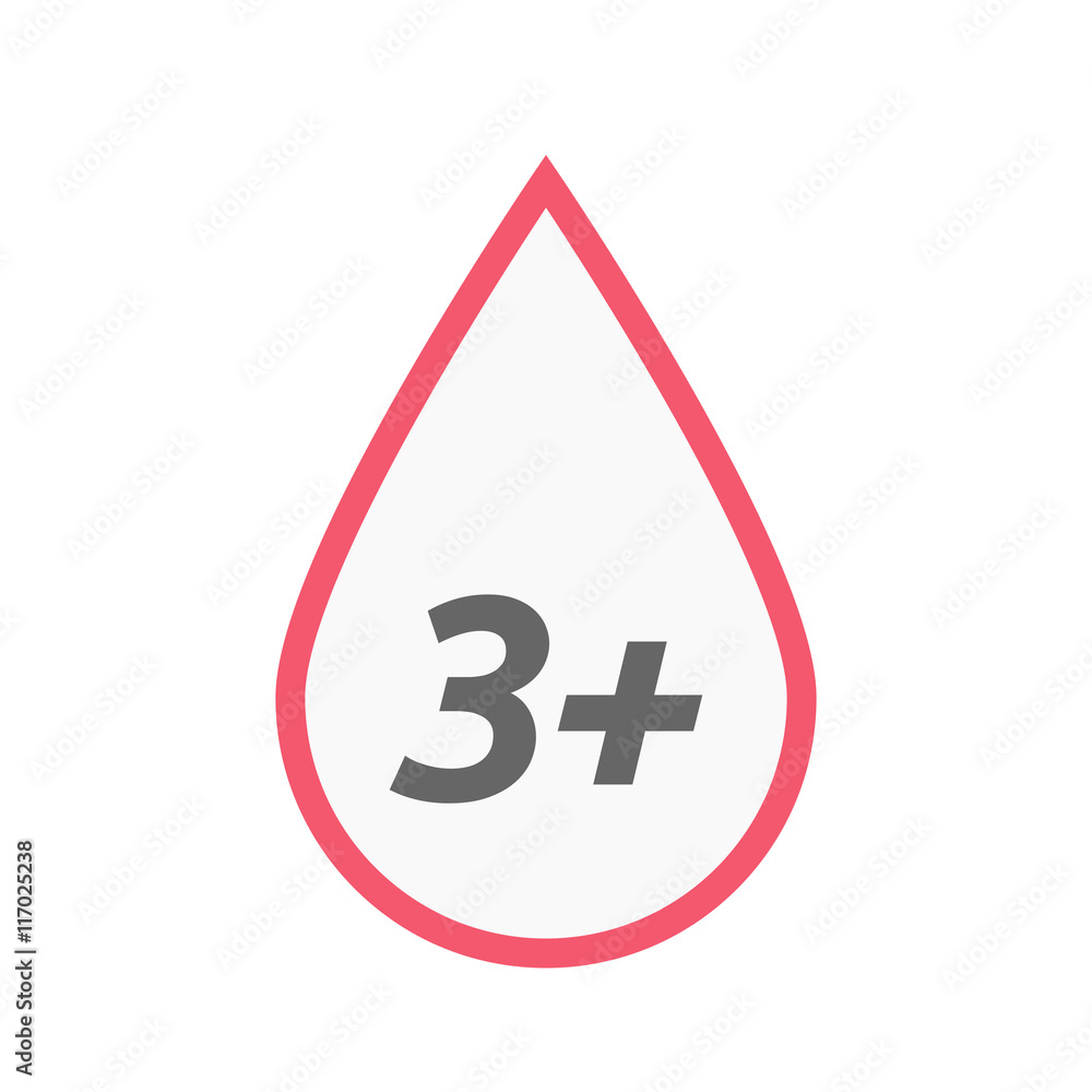 Isolated line art blood drop icon with the text 3+ Isolated line art blood drop icon with the text 3+
