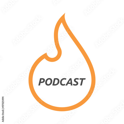Isolated  line art flame with    the text PODCAST