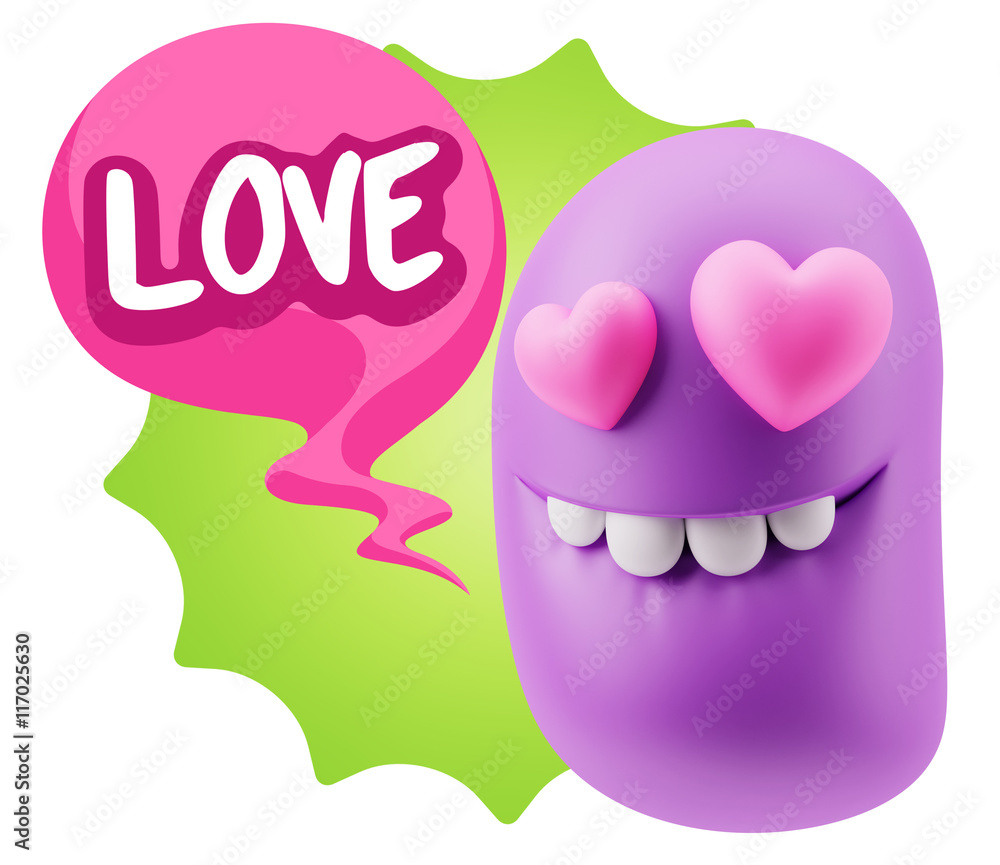 3d Rendering. Emoji in love with heart eyes saying Love with Col 3d Rendering. Emoji in love with heart eyes saying Love with Col