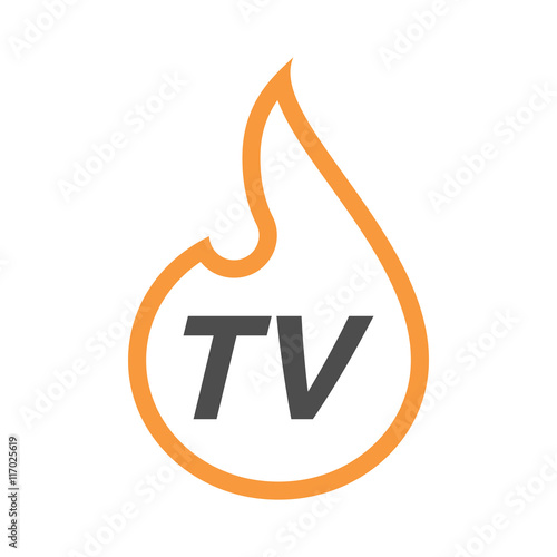 Isolated  line art flame with    the text TV