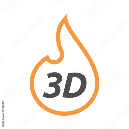 Isolated line art flame with the text 3D