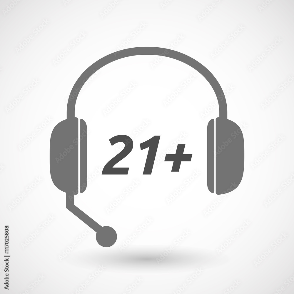 Isolated headset icon with the text 21+ Isolated headset icon with the text 21+