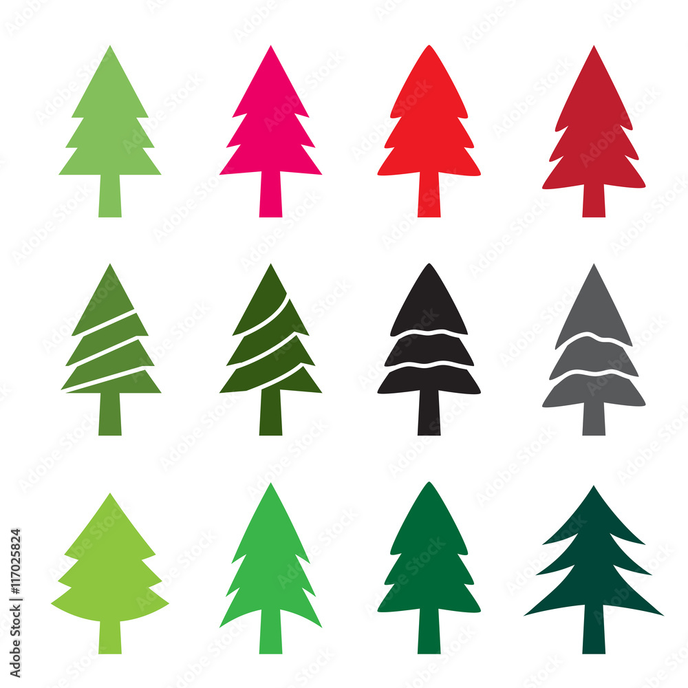 Set of christmas tree in silhouette style Set of christmas tree in silhouette style