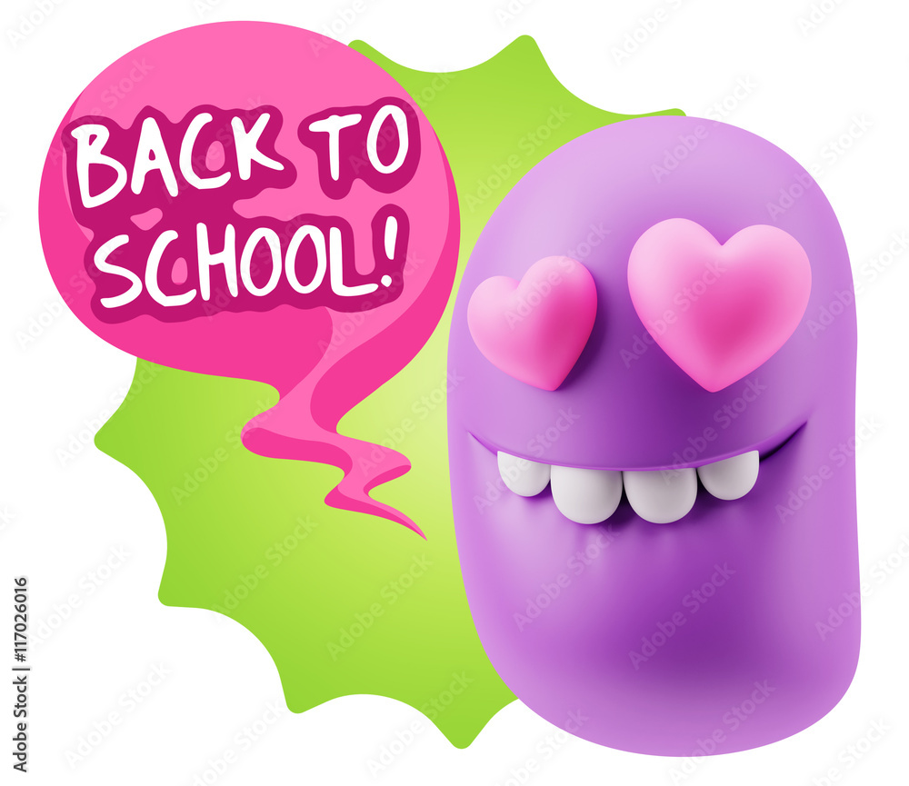 3d Rendering. Emoji in love with heart eyes saying Back To Schoo 3d Rendering. Emoji in love with heart eyes saying Back To Schoo