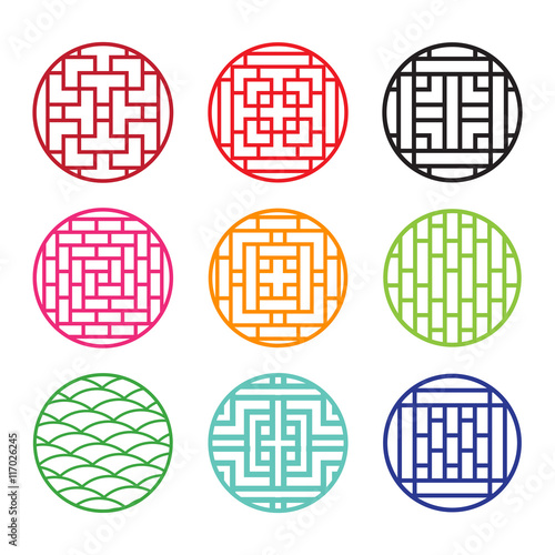 Set of round Chinese pattern window frame