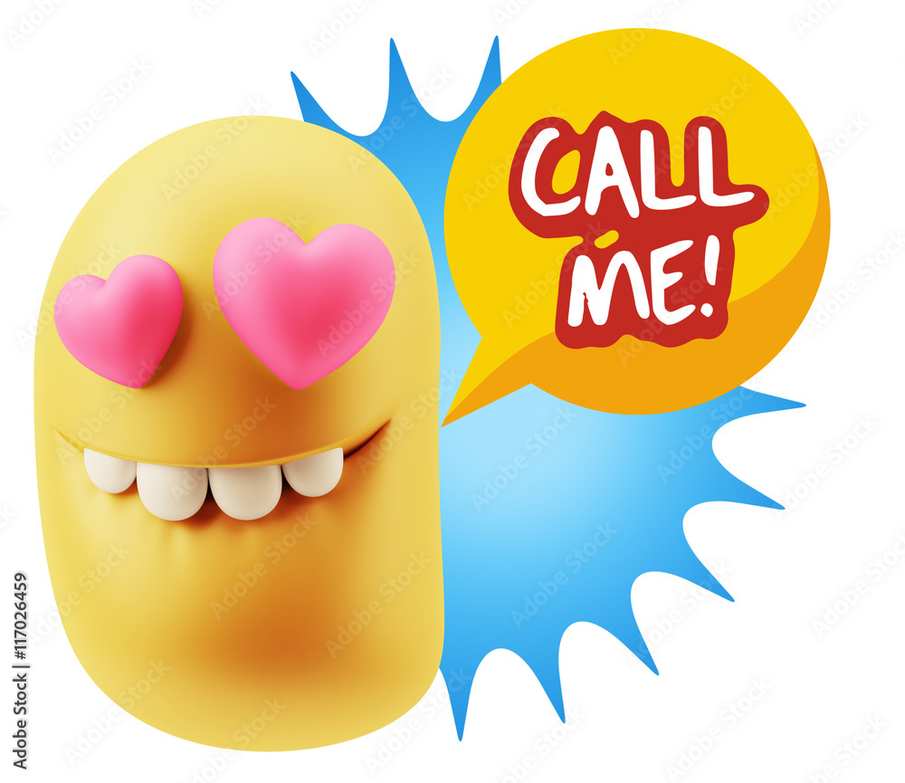 3d Rendering. Emoji in love with heart eyes saying Call Me with 3d Rendering. Emoji in love with heart eyes saying Call Me with