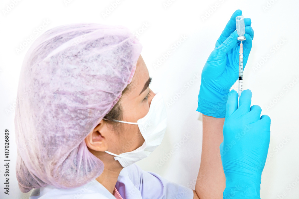 Fototapeta premium Syringe, medical injection in hand