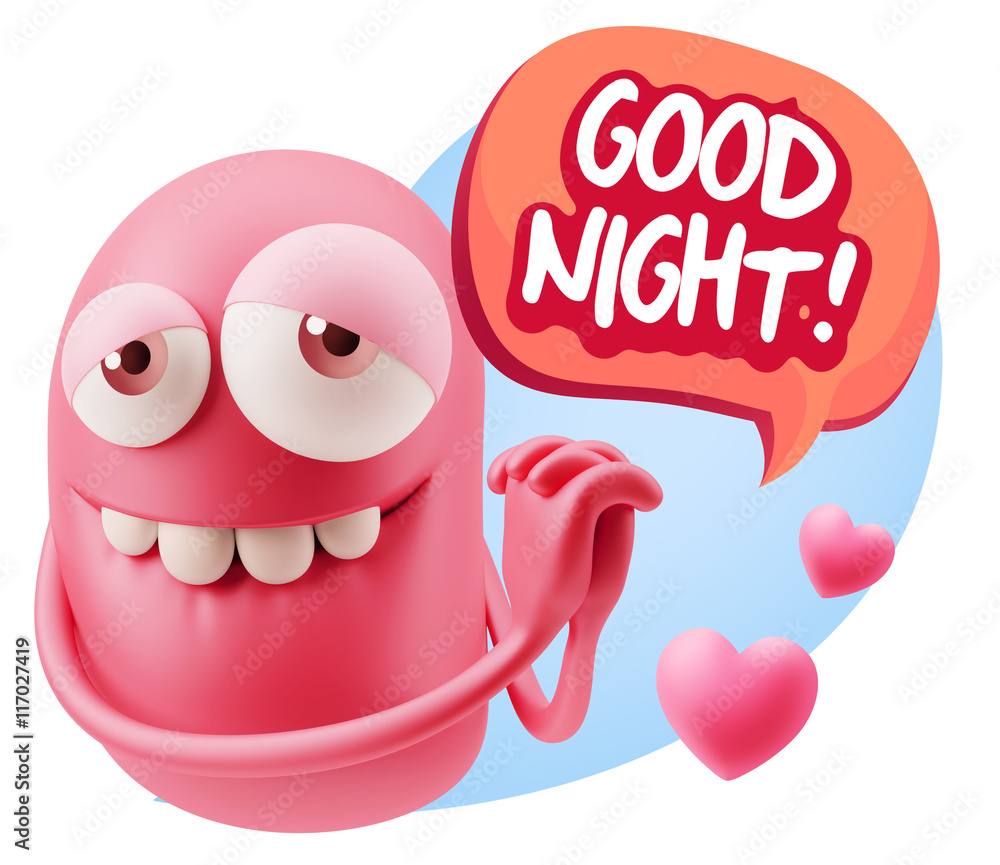 Obraz premium 3d Rendering. Emoji in love with hearts shapes saying Good Nigh