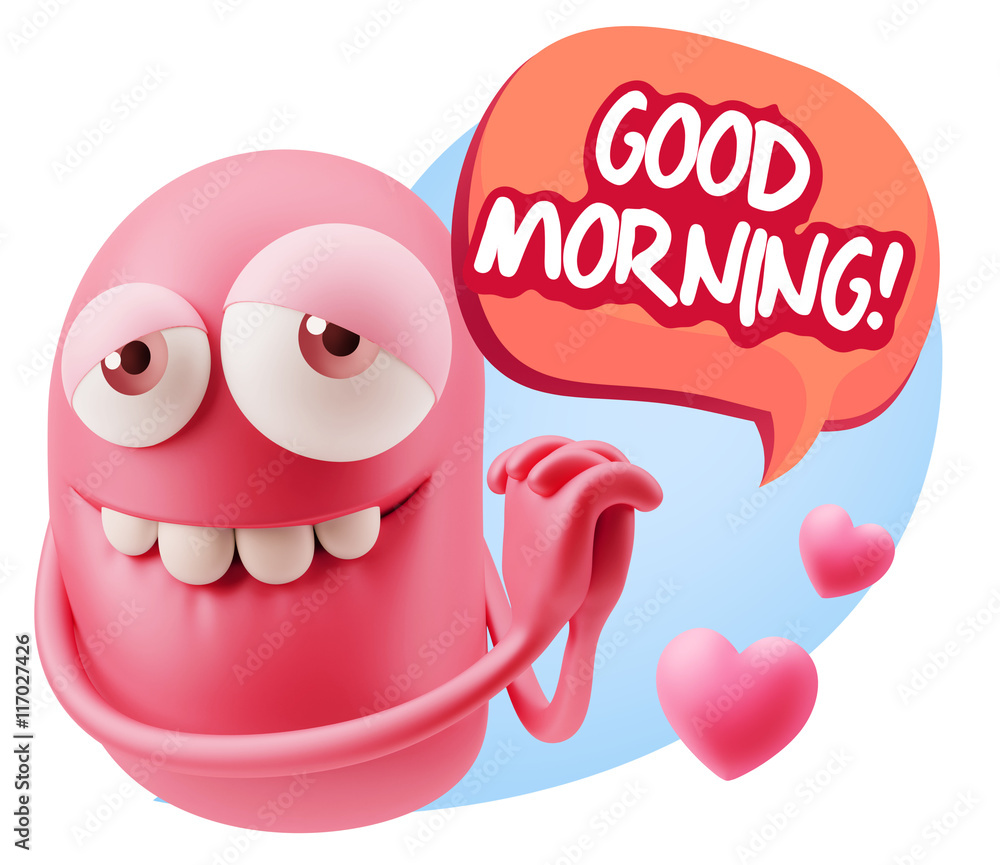 3d Rendering. Emoji in love with hearts shapes saying Good Morn 3d Rendering. Emoji in love with hearts shapes saying Good Morn