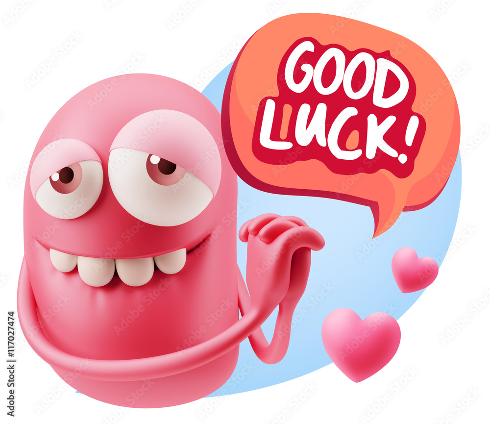 3d Rendering. Emoji in love with hearts shapes saying Good Luck 3d Rendering. Emoji in love with hearts shapes saying Good Luck