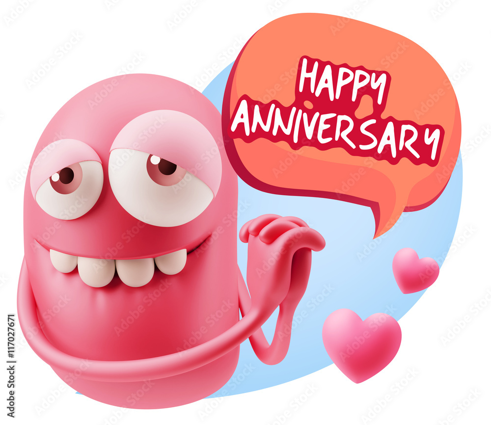 3d Rendering. Emoji in love with hearts shapes saying Happy Ann 3d Rendering. Emoji in love with hearts shapes saying Happy Ann