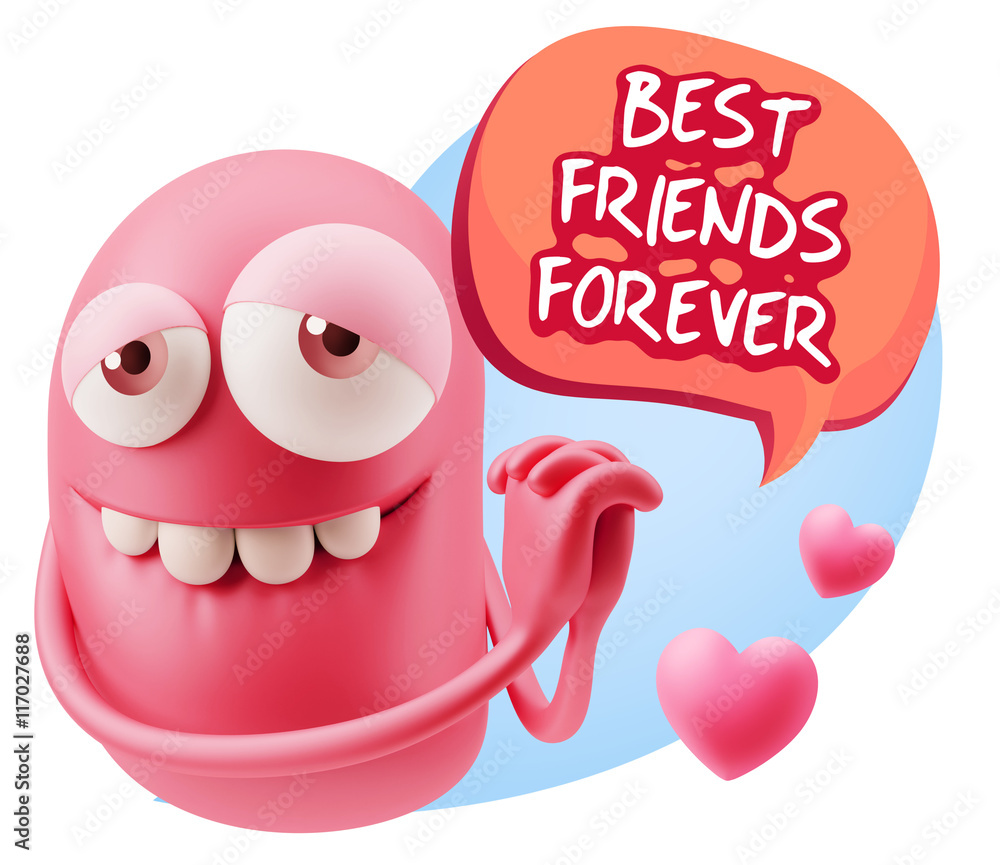 3d Rendering. Emoji in love with hearts shapes saying Best Frie 3d Rendering. Emoji in love with hearts shapes saying Best Frie