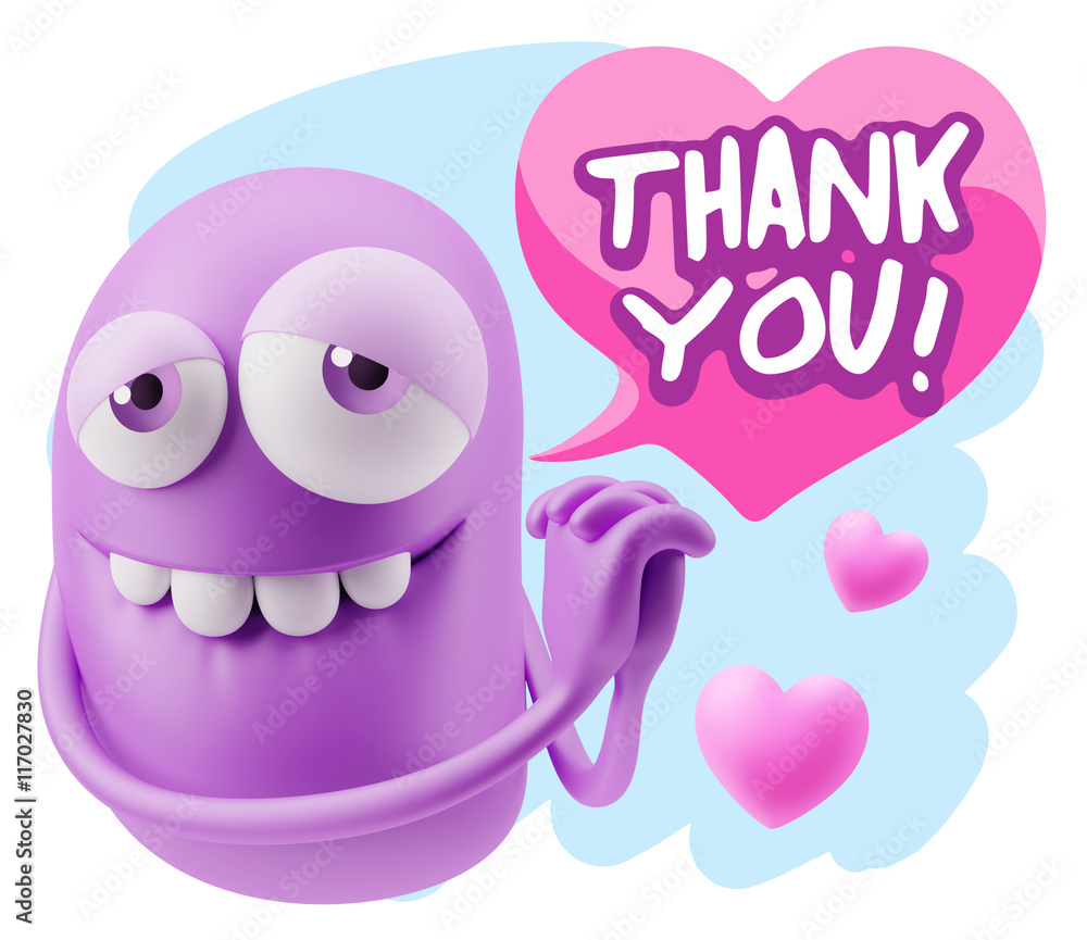 3d Rendering. Emoji in love with hearts shapes saying Thank You 3d Rendering. Emoji in love with hearts shapes saying Thank You