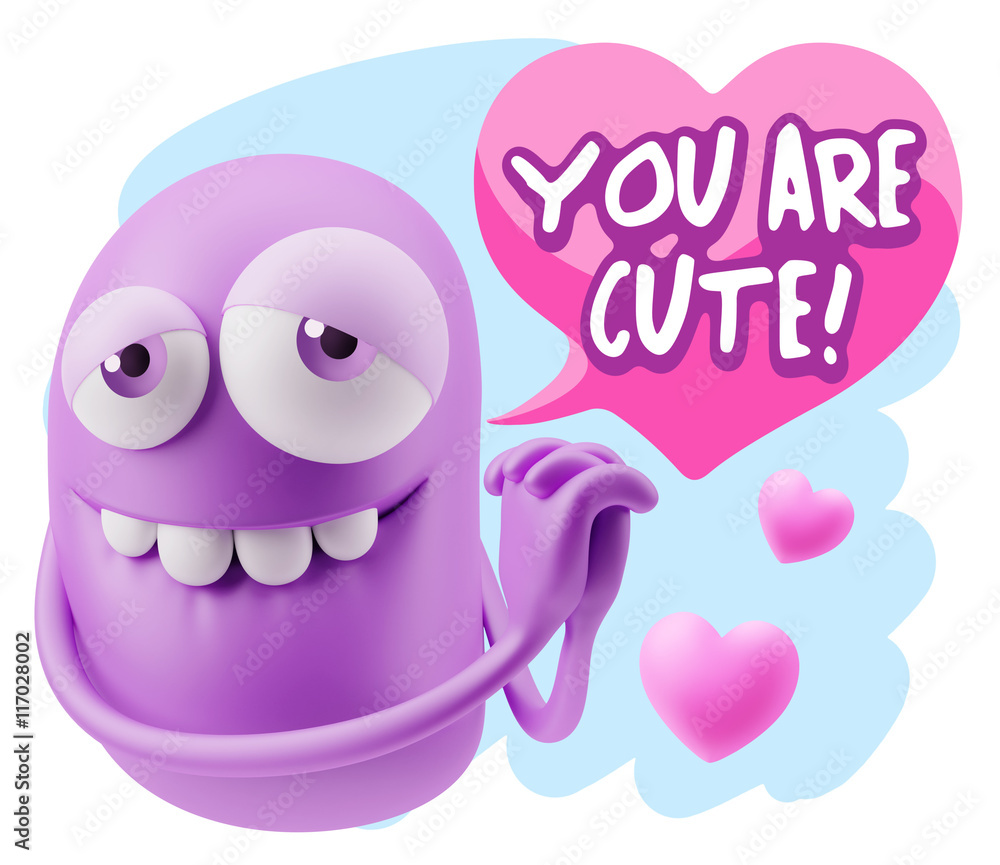 3d Rendering. Emoji in love with hearts shapes saying You Are C 3d Rendering. Emoji in love with hearts shapes saying You Are C