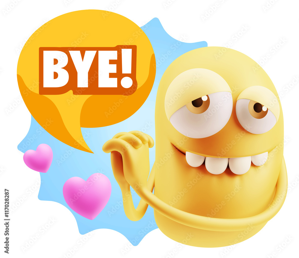 3d Rendering. Emoji in love with hearts shapes saying Bye with 3d Rendering. Emoji in love with hearts shapes saying Bye with