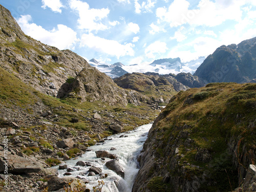A alpine mountain water stream in the mountain of Switzerland, Unterstock, Urbachtal