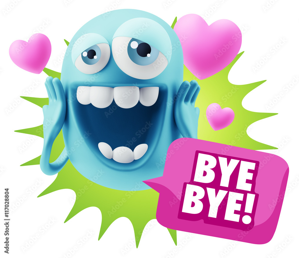 3d Rendering. Love Emoticon Face with hands on cheeks saying Bye 3d Rendering. Love Emoticon Face with hands on cheeks saying Bye